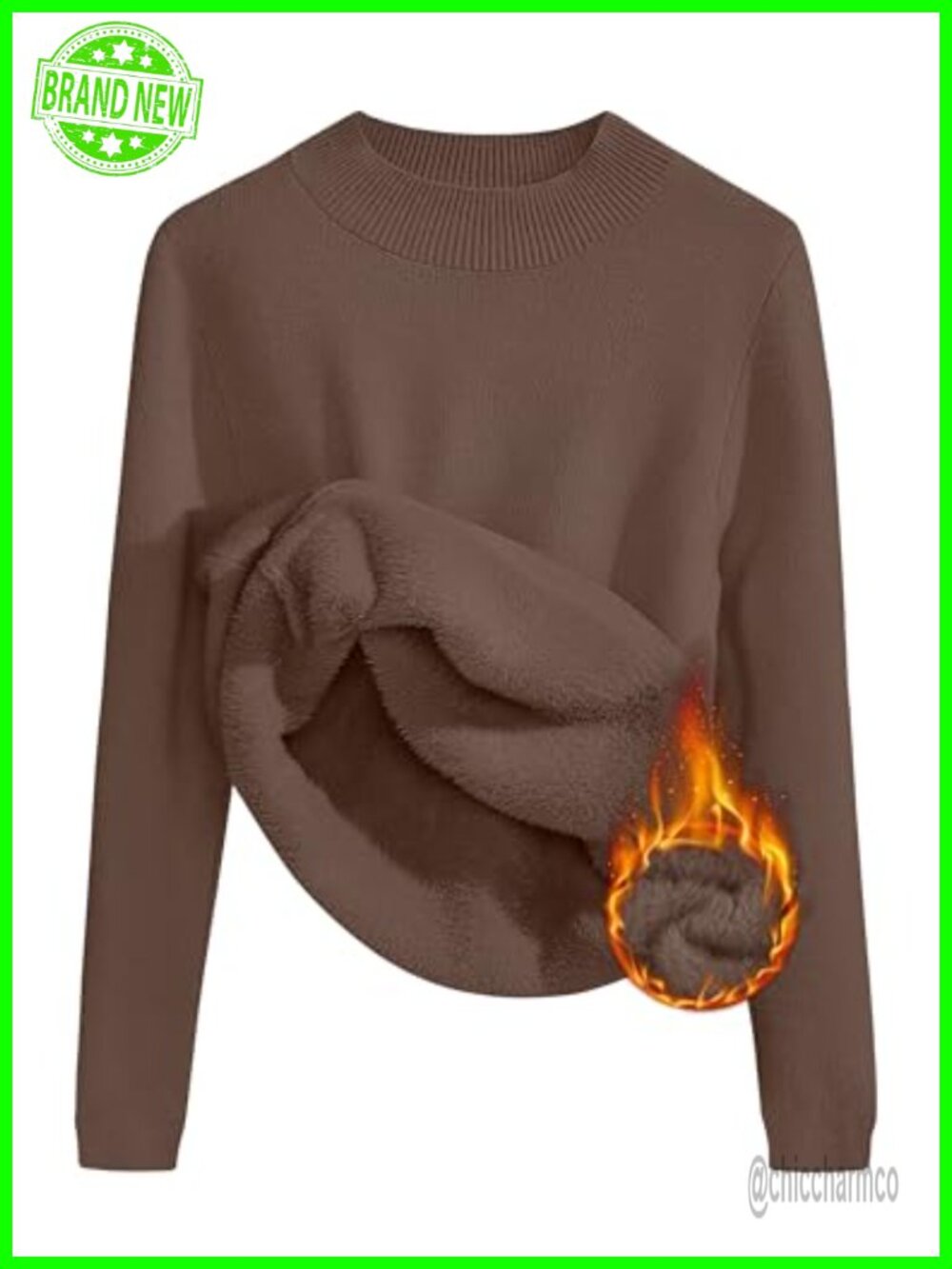 Sherpa Lined Turtleneck Sweater Fleece Winter Pullover Women